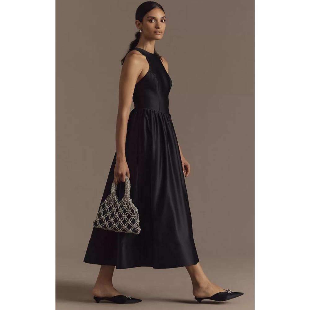NWT BHLDN Cora Halter Back-Cutout Black Satin Midi Dress - Small - Picture 3 of 4